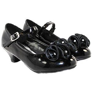 Kid Girls Mary Jane w/Pretty Satin Rolled Rosettes Patent Leather Dress Shoes